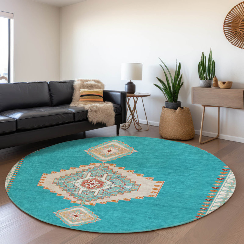 Premium Machine Washable Guada AMF1014 Oriental Rug, Round 8'