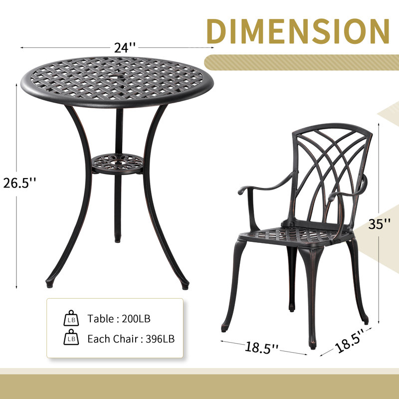 Cast Aluminum 3 Piece Bistro Patio Set for Garden
