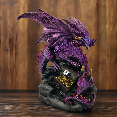 6.25"H Purple Dragon Guarding Treasure Figurine