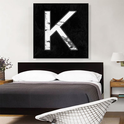 Classy Black White Marble Alphabet, lettre K - reproduction d'art sur toile tendue