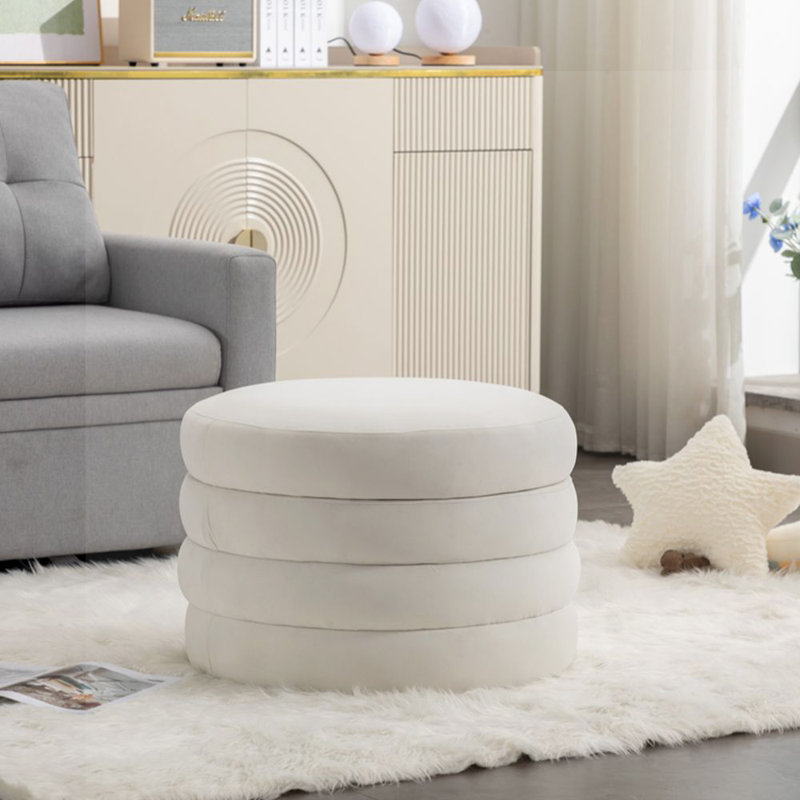 Solid + Manufactured Wood Accent Stool, Ivory Velvet