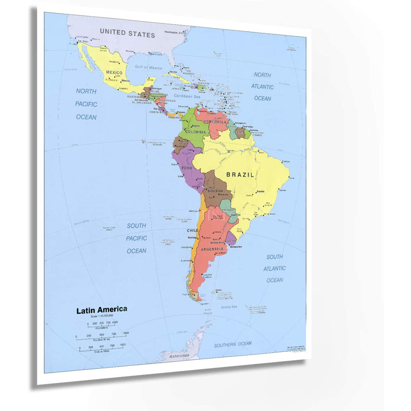 Art graphique sur papier, affiche de carte de l'Amérique Latine, H 30 po x l 24 po x P 0,1 po