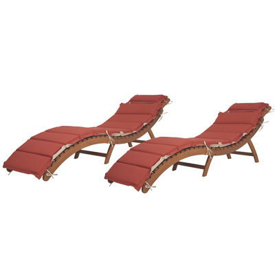 Set of 2 folding sun loungers with cushion and headboard