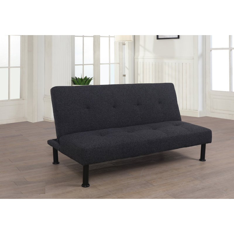 Inniswold Single 64'' Upholstered Convertible Sofa, Black Linen Blend