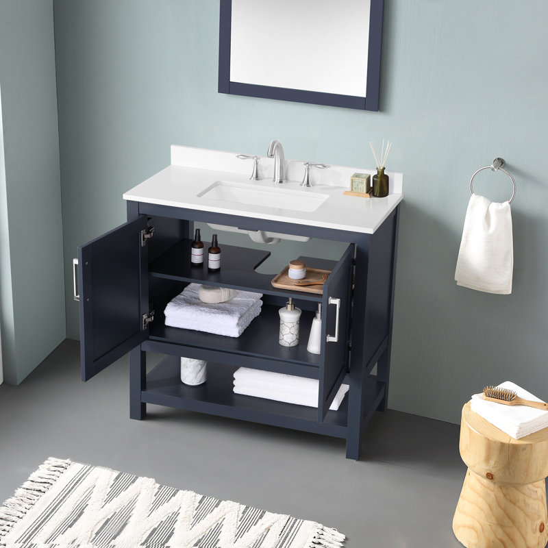 Midnight Blue Freestanding Bathroom Vanity with Marble Top