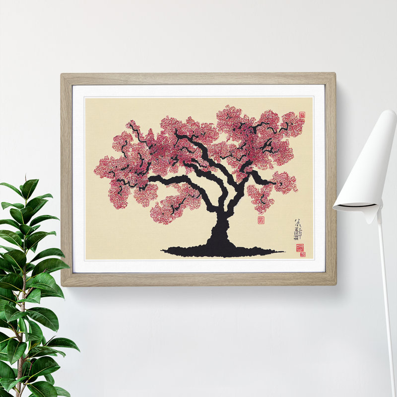 Cherry Blossom Tree Japanese - Single Picture Frame Painting, 46cm H x 64cm W x 2cm D, Oak
