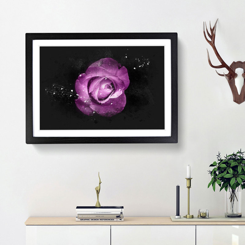Purple Rose In The Shadows - Picture Frame Graphic Art, 33cm H x 45cm W x 2cm D, Black Framed