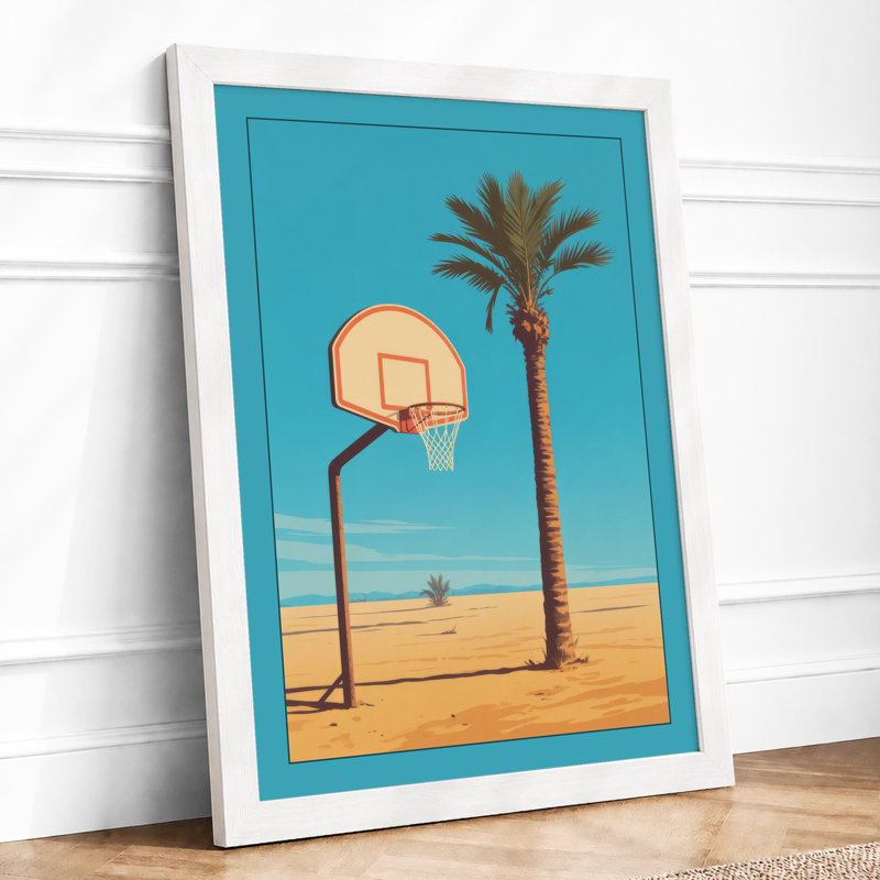 Basketball in the Desert Surrealism - Framed Print, A1 - 84.1 x 59.4 cm, White