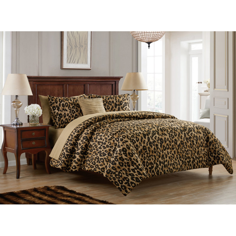 Ensemble d'édredon réversible Cheetah, Simple / simple TG + 1 taie décorative + 1 coussi