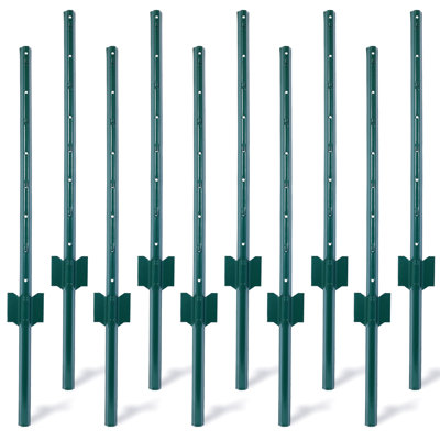 Fence Posts - 10Pack, Heavy Duty Metal Fence Post With U-Channel, Steel Fence U-Post For Holding Garden Wire Fence, Corner Anchor Posts Etc.