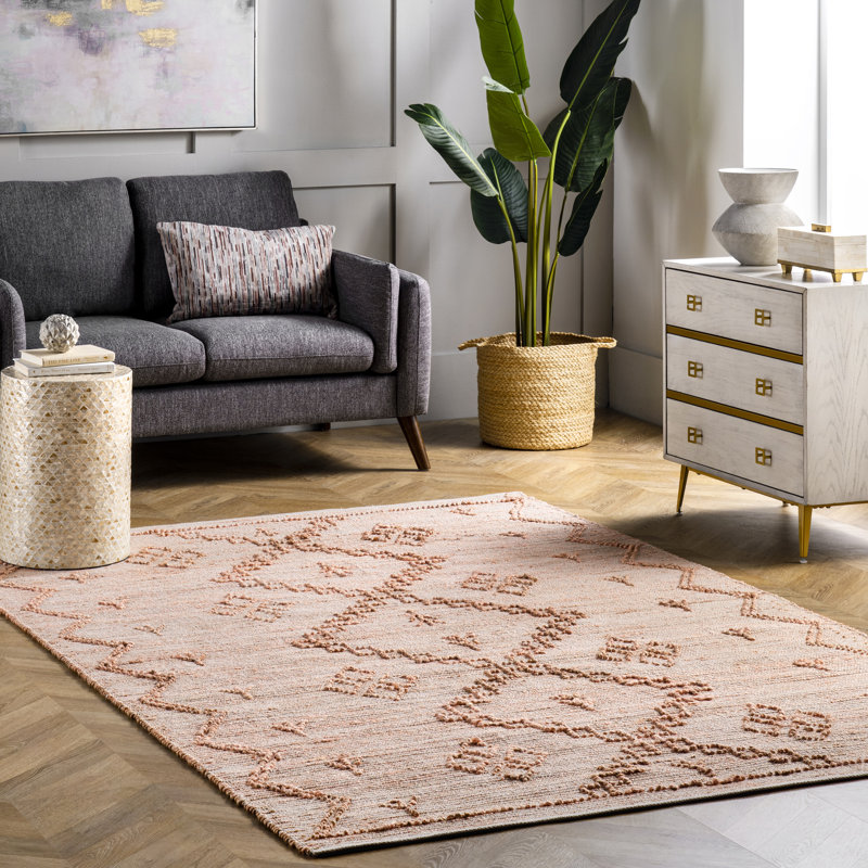 Jute tissé à la main géométrique/coton rose/brun Tapis décoratif, Rectangle 6 pi x 9 pi