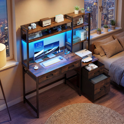 MDF Iron Computer Desk with Built-In Electrical Outlet