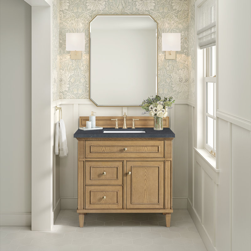 Lorelai 36'' W Single Vanity, Charcoal Soapstone, Light Natural Oak, 8" Widespread