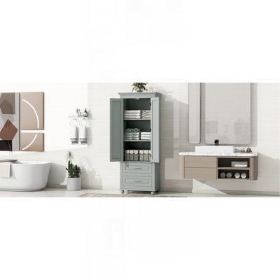 Grande armoire de rangement avec deux tiroirs pour salle de bain / bureau, gris