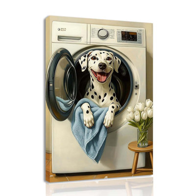 Laundry Room Canvas Frame Wall Art Laundry Sign Painting Vintage Funny Dog Artwork Decor For Wash Room Bathroom Laundromat Dry Cleaning Store
