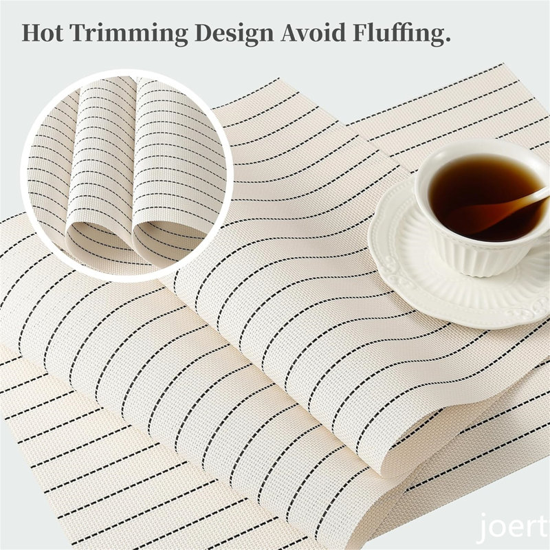 White and Black Striped Vinyl Placemats Set of 8