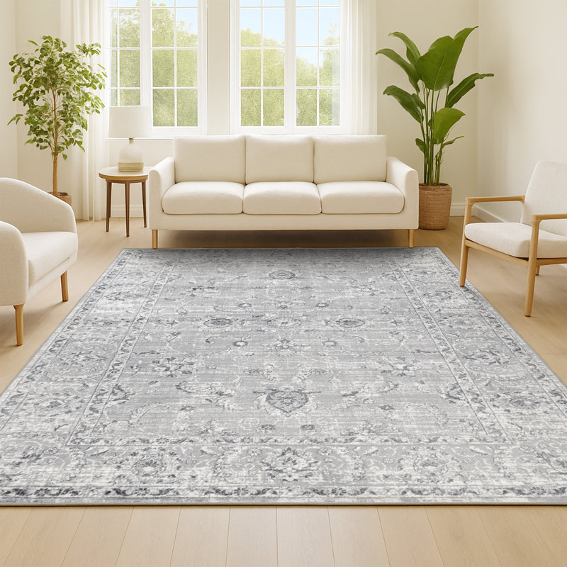 Tapis persan gris pâle rétro moderne Laxton, Rectangle 4 pi x 6 pi