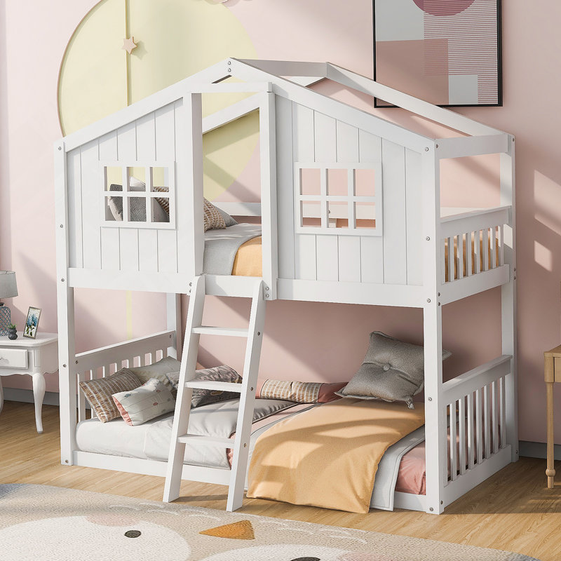 Lit superposé au-dessus de la maison avec lit en échelle, Gris
