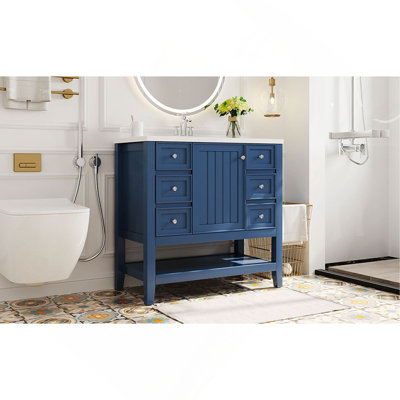 Meuble-lavabo élégant avec lavabo, tiroirs et armoire pour un décor de salle de bain fonctionnel et élégant.