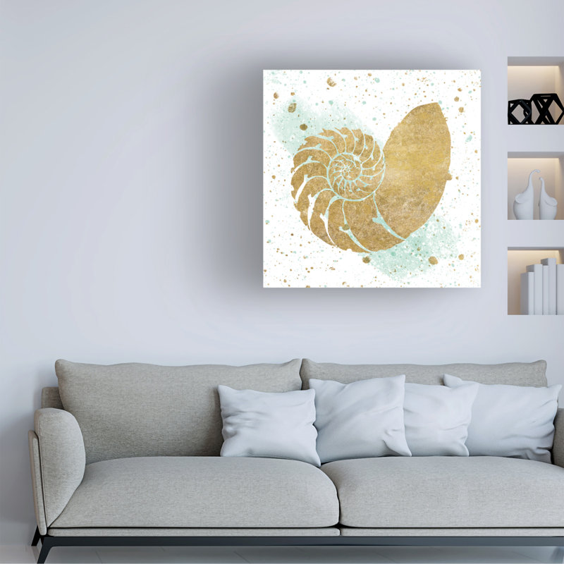 Silver Sea Life Aqua Shell Canvas Print in White and Tan