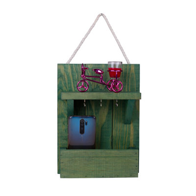 Élégant porte-clés en bois avec poche, couleur verte, 12,2 x 9,4 x 3,1 pouces | Corps en bois durable | Parfait pour ranger les clés et les accessoires | Idéal pour le vestibule, la décoration intérieure et le rangement fonctionnel