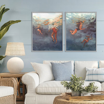 Swimming Summer's Dance 2pc Framed Giclee Set, design by Victoria Barnes