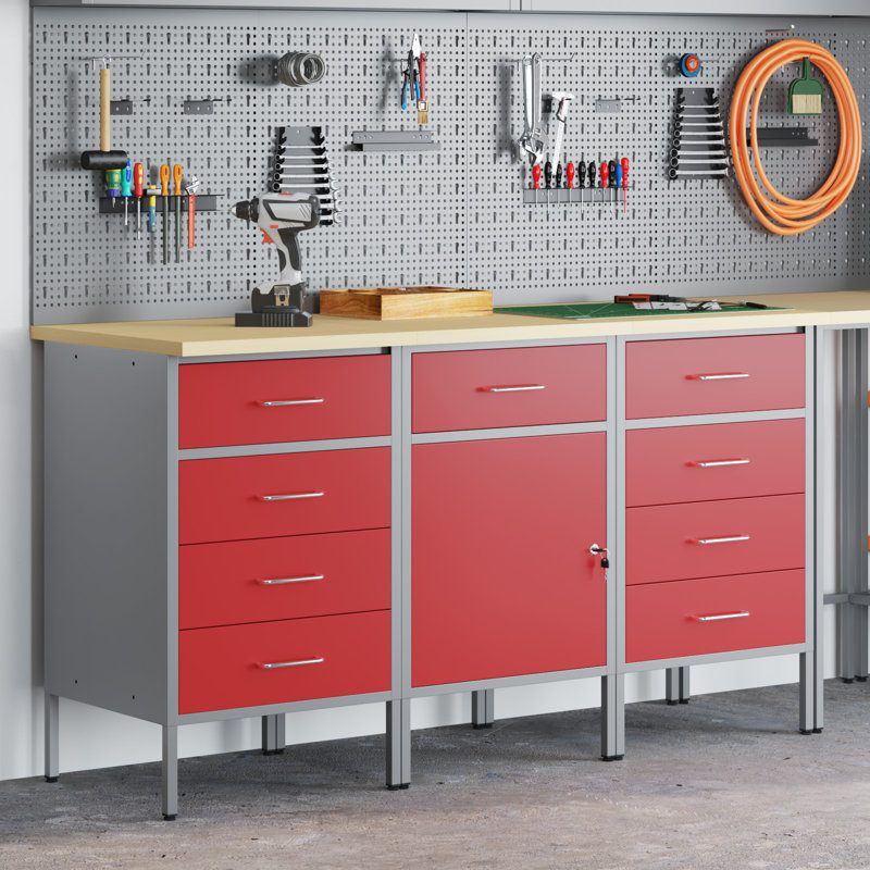 Work Cabinet with Drawer, Red