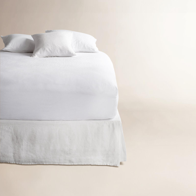 100% French Linen Bedskirt, White, Queen