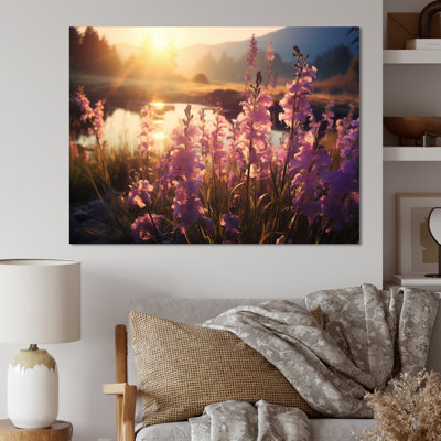 Champ d'iris mauves avec coucher de soleil I