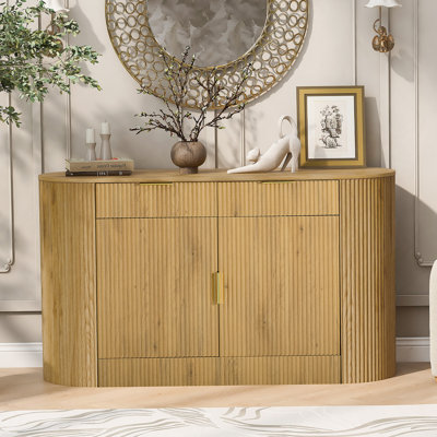 Armoire de rangement moderne avec 2 portes et 2 tiroirs, buffet en bois avec poignées en aluminium, armoire buffet pour le salon, la chambre à coucher, la salle à manger