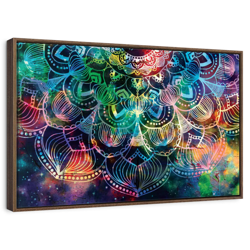 Mandala céleste, 37 po x 25 po, Cadre flottant en noyer