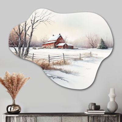 «Yellow Church pendant l'hiver III», impression de sculpture murale asymétrique en métal paysage nuageux