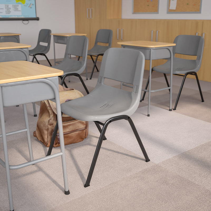 Gray Ergonomic Plastic Stackable Chair with Black Metal Frame