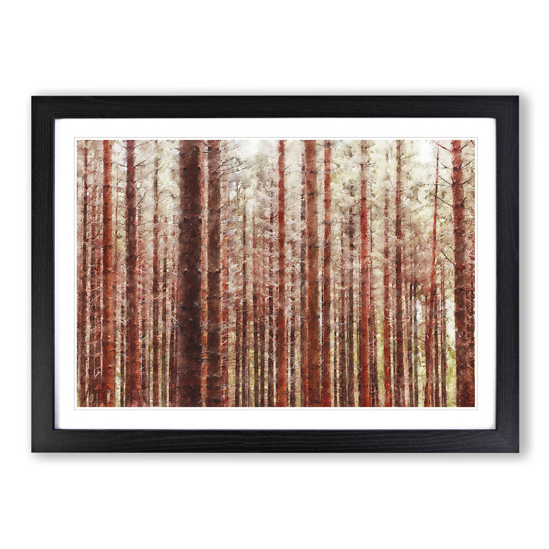 Red Forest In The Autumn - Single Picture Frame Painting on MDF, Black, 45cm H x 63cm W x 2cm D