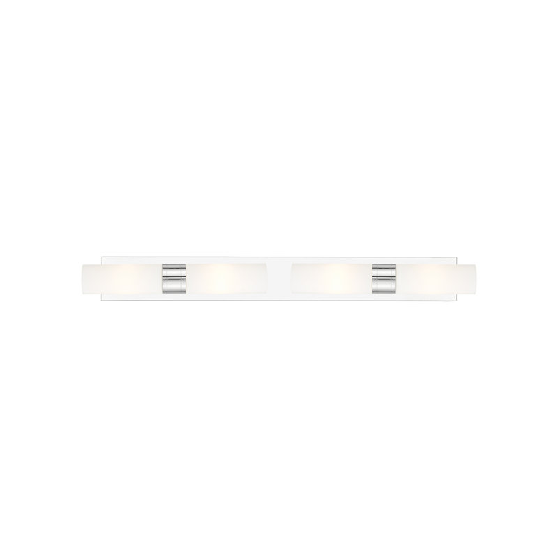 Éclairage pour meuble-lavabo 4 lumières 39 po Ballston - Maliyah - Laiton antique - Abat-jour blanc rayé, Chrome poli, Blanc