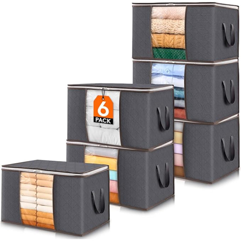 Rangement pour vêtements, rangement pliable et organisation, bacs de rangement avec couvercles, rangement pour couvertures avec fenêtre transparente, rangement pour placard avec poignées renforcées pour les vêtements, literie, gris