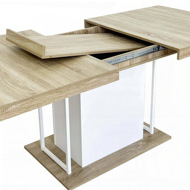 Table de salle à manger extensible en bois vieilli pour 6 à 10 personnes, Brun / Blanc