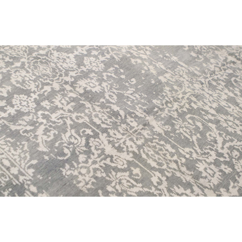Tapis bleu et argent noué à la main de haute qualité