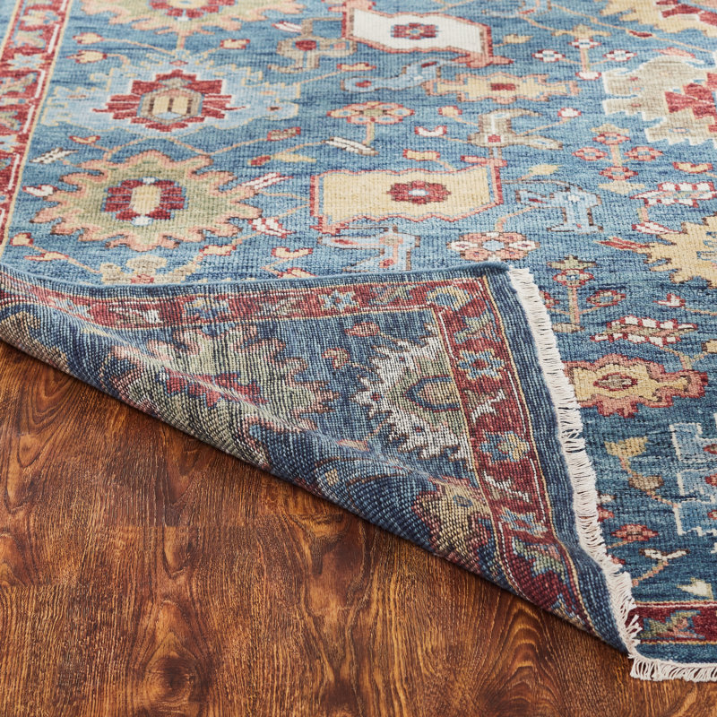 Wool Area Rug in Blue, Rectangle 4' x 6'