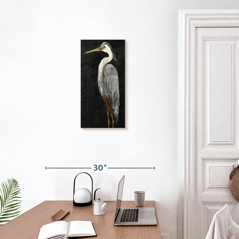Brampt Silver Heron On Black I, 24" H x 12" W