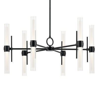 33 Inch LED 12 Light Chandelier with Clear Fluted Glass