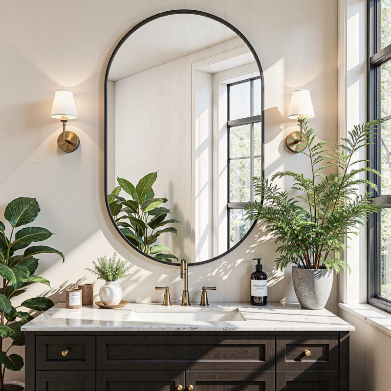  Lunara Tempered Glass Oval Mirror, Rust-proof Alluminium Alloy Framed Wall-Mounted Mirrors for Bathroom, 40" x 28"