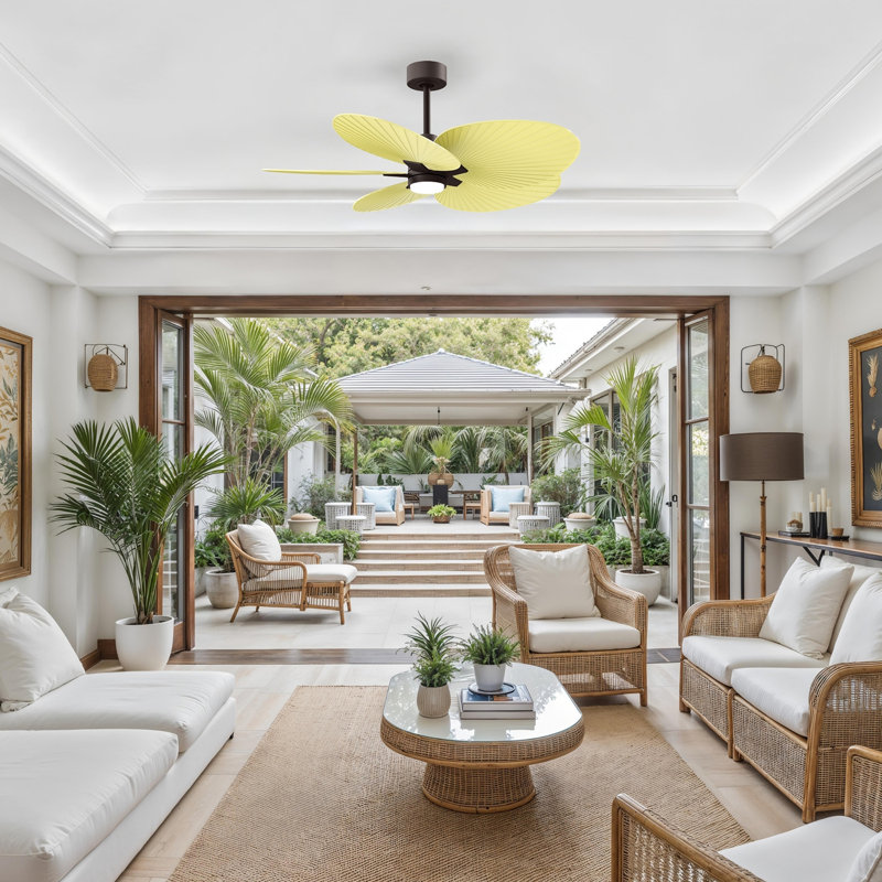 Alessandra - Ventilateur de plafond à cinq pales - DEL intégrée, Bronze texturé, Jaune clair
