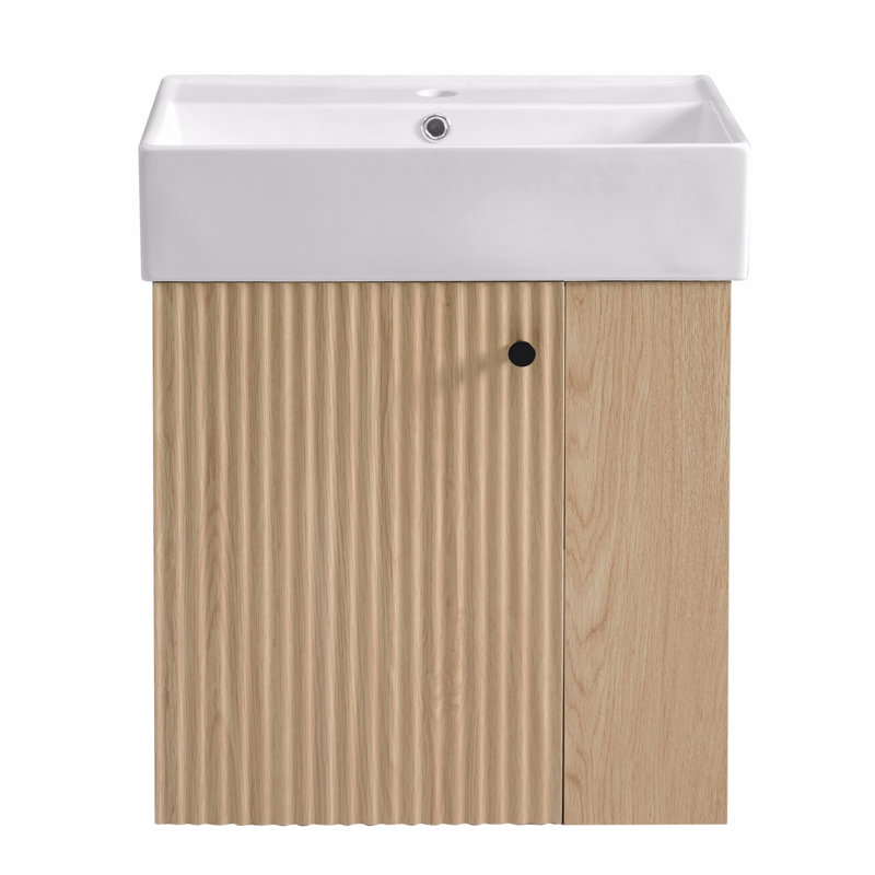 Meuble-lavabo flottant moderne 21,6 po avec lavabo en céramique, Brun