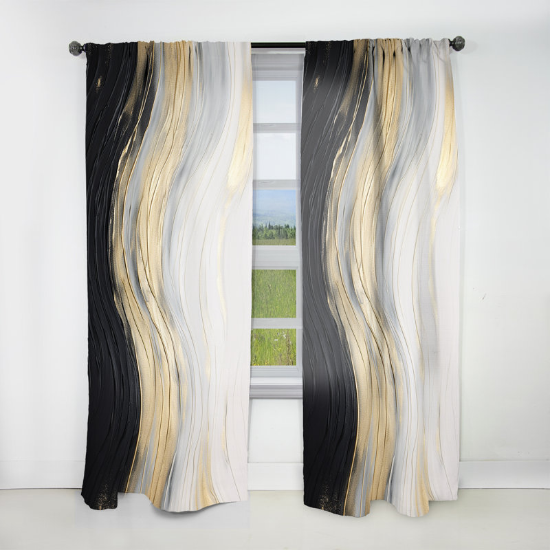 Or et noir Soft Wave Fusion IV - Rideau Shapes - Rideau abstrait obscurcissant - 1 panneau, L 52 po x L 63 po