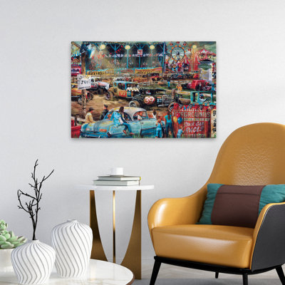 Fairground Stock Car Races  Vintage Oldfashioned Stock Car Racing Grandstand Fairgrounds Art