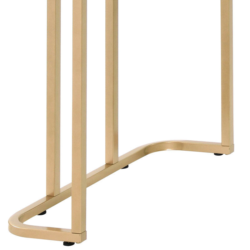 Bureau d'écriture de couleur blanche et dorée, forme rectangulaire, base carrée en métal, profondeur de paquet de 50 po, plancher de 29 po, matériau en bois composite, largeur de 27 po