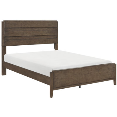 Lit à panneaux très grand contemporain de couleur noyer foncé, bois d'hévéa massif et contreplaqué, avec tête de lit, rails pour la chambre à coucher fabriqués en bois, livré avec Homeliness