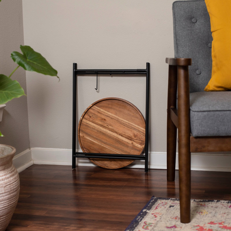 Natural Acacia Folding Side Table with Removable Tray