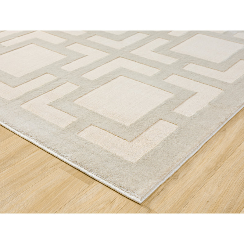 Bezore Modern Indoor Living Room Area Rug Embossed Cut-Shrink Pile with Metallic Sheen Jute Backing Living Room - Bedroom Hallway Carpet Maze Cream 